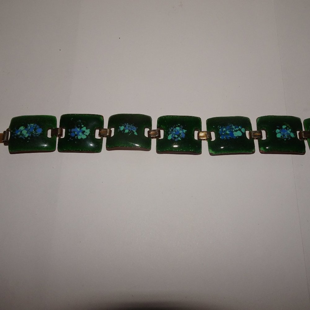 Vtg. Mid Century Enamel Painted Panel Bracelet